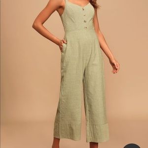Sage Green Stripe Button Front Jumpsuit